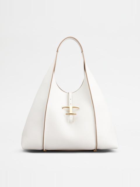 T TIMELESS HOBO BAG IN LEATHER MEDIUM - WHITE