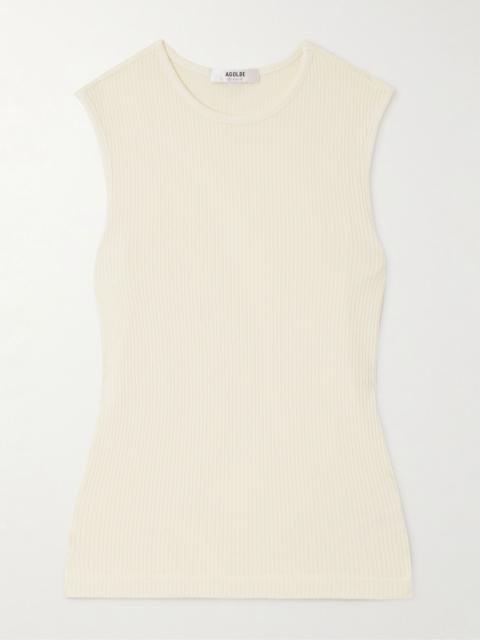 Binx ribbed stretch-Lyocell and organic cotton-blend tank Ecru