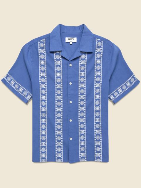 Placement Border Didcot Shirt - Blue/Ecru