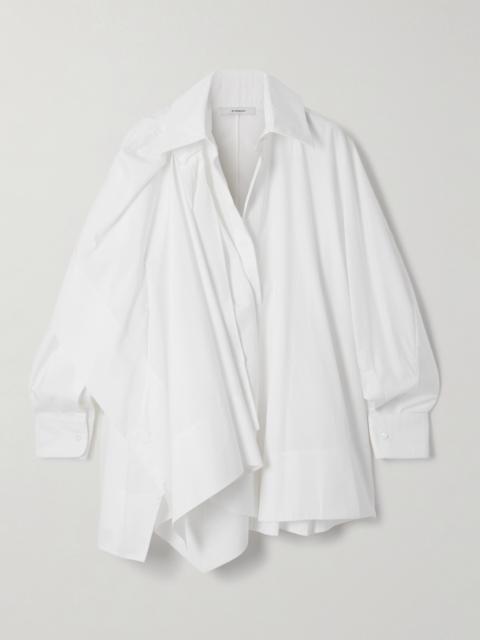 Bow-detailed Draped Cotton-poplin Shirt