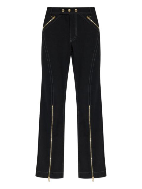 zip-detail topstitched denim jeans