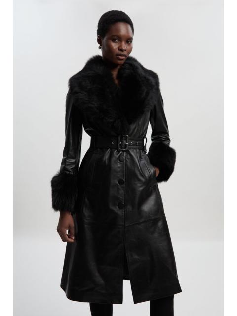 Shearling Cuff And Collar Leather Coat