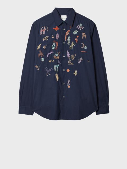 Navy Embroidered 'Little Beasts' Shirt