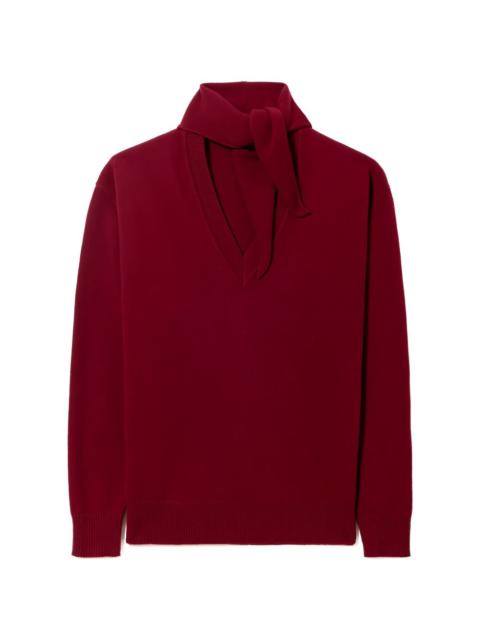 V-neck scarf sweater