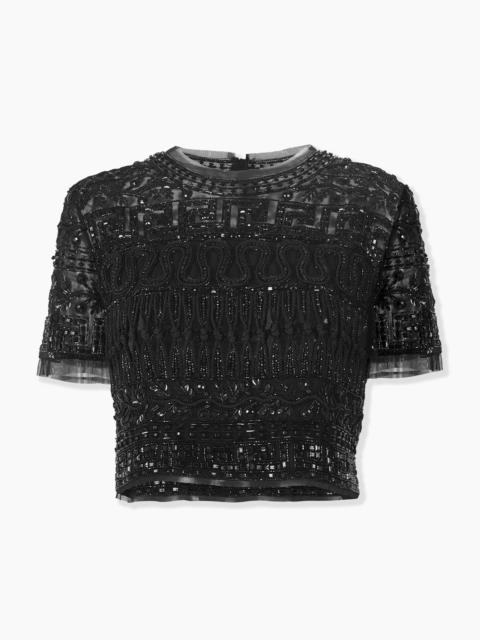 Embroidered Tulle Cropped Top