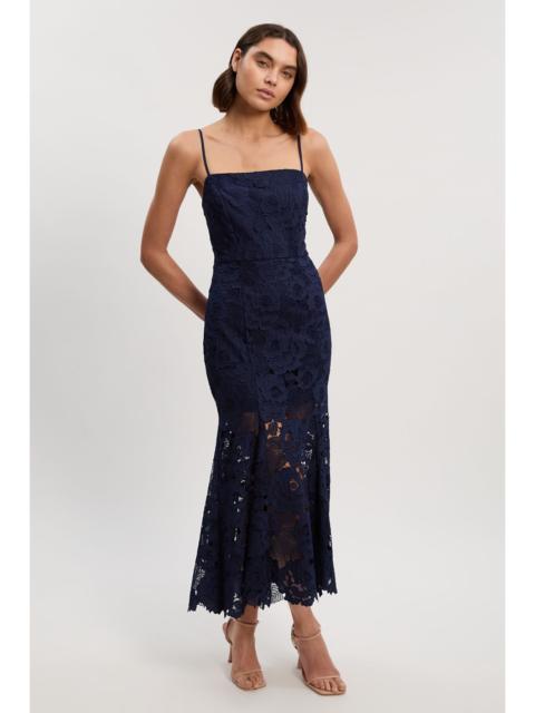 Guipure Lace Woven Bardot Midi Dress