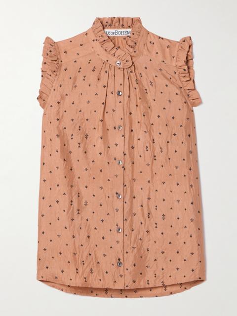 Wylder Ruffled Printed Crinkled-silk Tank