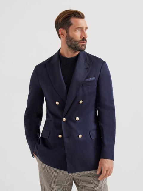 Délavé silk and linen twill one-and-a-half breasted deconstructed blazer with metal buttons