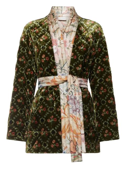 quilted floral velvet coat