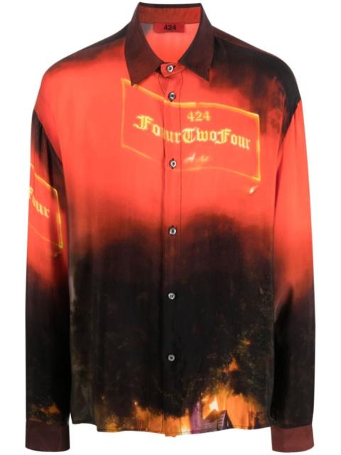 graphic-print button-up shirt