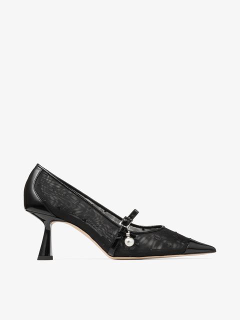 Aren Pump 65
Black Spazzolato and Heart Mesh Pumps with Pearl Charm