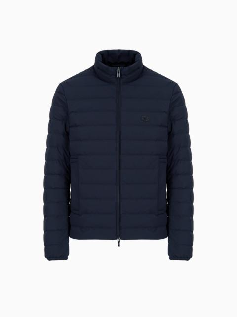 Quilted nylon full-zip down jacket with eagle logo patch