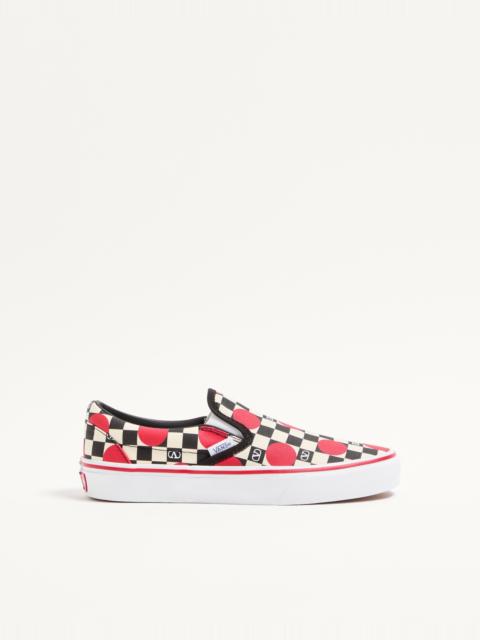 VALENTINO GARAVANI AND VANS SLIP-ON SNEAKER IN FABRIC WITH VLOGO CHECKERBOARD PRINT AND POLKA DOT DE
