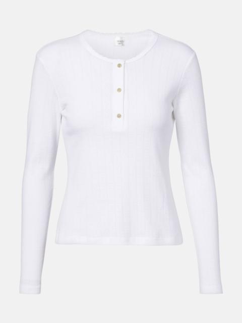 Pointelle cotton Henley shirt