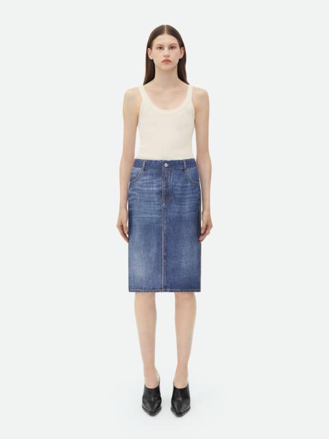 Denim Printed Silk And Viscose Midi Skirt