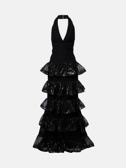 Sequined macramé gown