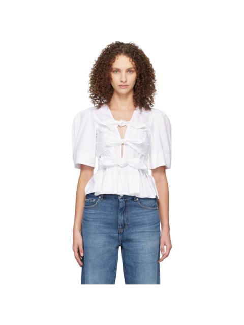 White Washed Stretch Cotton Tie Strap Blouse