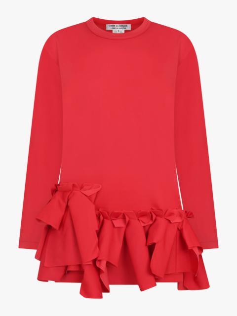 CREW NECK LS  TOP WITH RUFFLE HEM | RED
