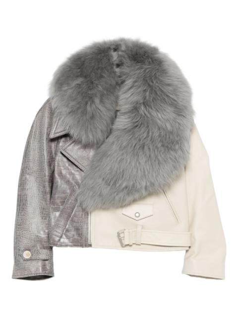 fur collar reptile-effect jacket