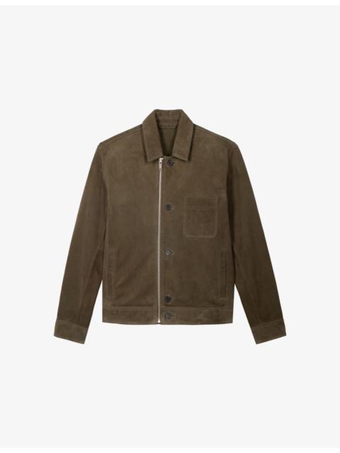 Chest-Pocket Zip-Up Suede Jacket