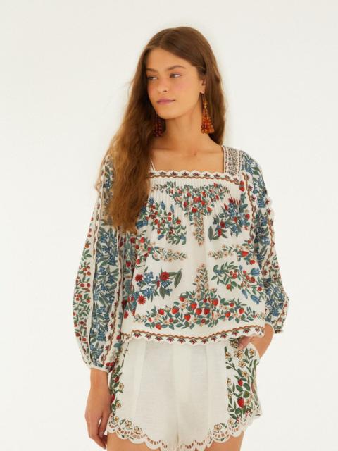 Off-White Fruit Beauty Scarf Organic Cotton Long Sleeve Blouse