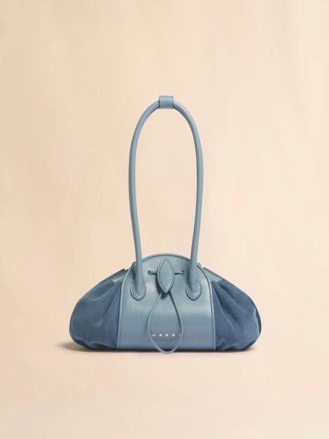 BLUE LEATHER AND SUEDE TULIPEA SHOULDER BAG