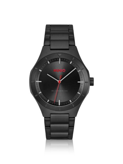 LIT BLACK-PLATED WATCH WITH TONAL DIAL
