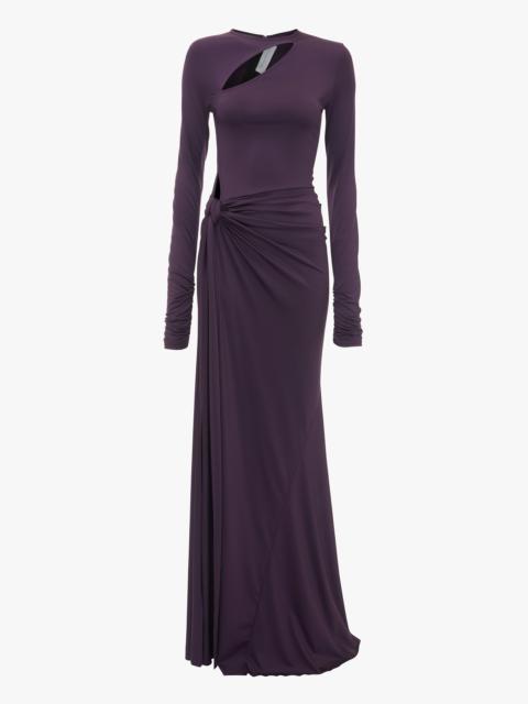 Long Sleeve Tie Front Gown In Fig