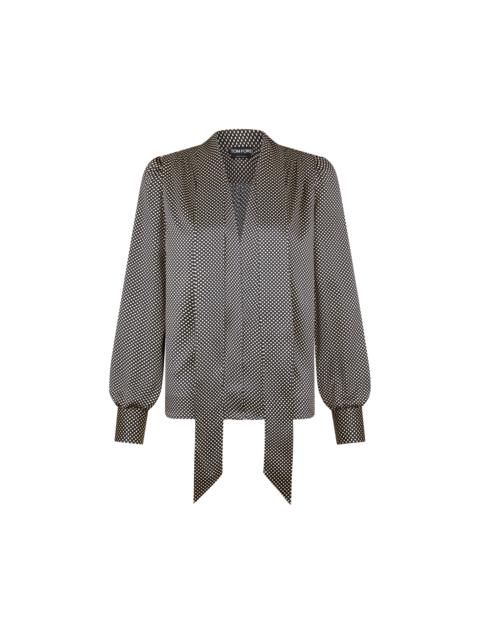 LONG SLEEVE V-NECK LAVALLIERE SILK BLOUSE