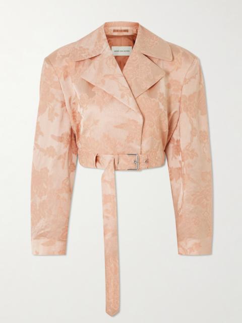Belted Cropped Floral-jacquard Linen-blend Jacket