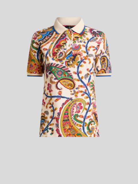 STRETCH COTTON PIQUE POLO SHIRT WITH FLORAL PAISLEY MOTIF