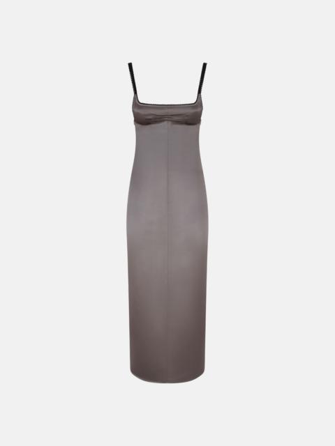 GREY SATIN MIDI DRESS