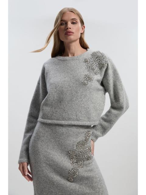 Wool Blend Embellished Cosy Crew Neck Knit Jumper