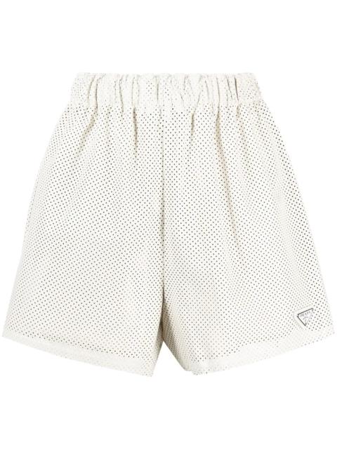 high-waisted logo-plaque shorts