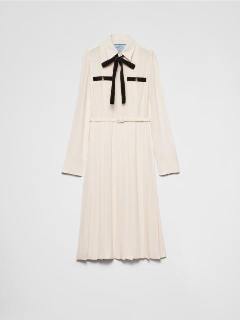 Long pleated satin sablé dress