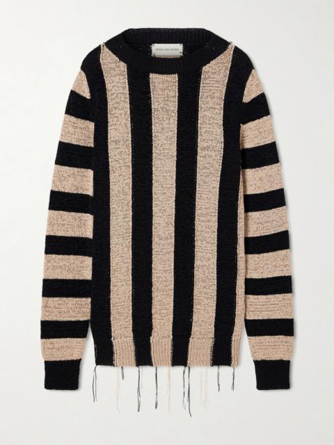 Topic Frayed Striped Open-knit Sweater