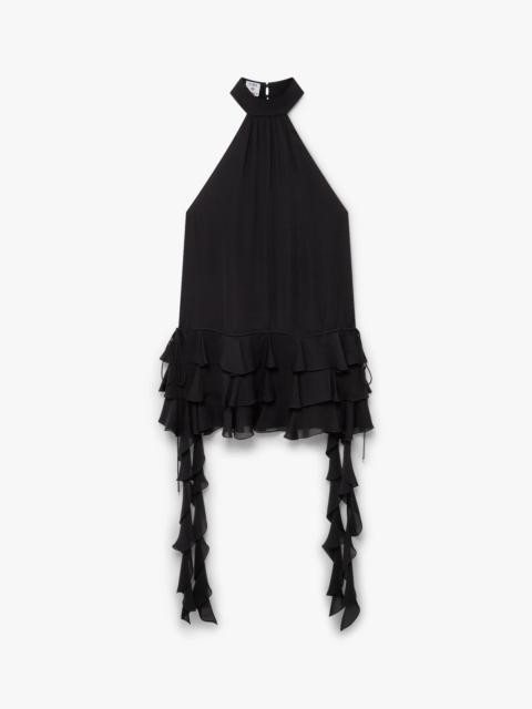 Black Georgette Double Ruffle Mini Dress | Casablanca Paris