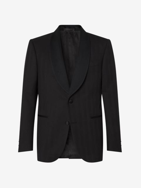 Black 3D chevron wool tuxedo jacket