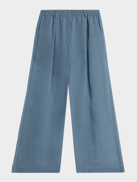 Monili-Trim Cotton Organza Wide-Leg Track Pants