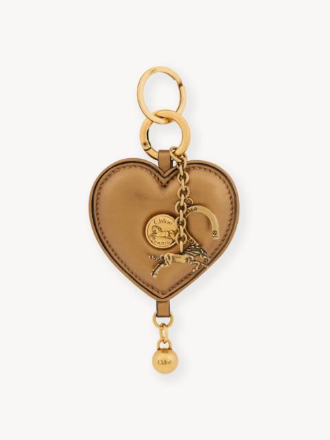 CHLOÉ SYMBOLS HEART KEY RING BAG CHARM IN METALLIZED LEATHER