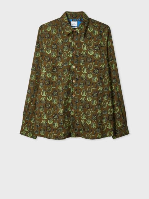 Khaki Lyocell 'Lucky Charm' Print Shirt