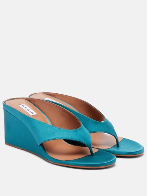 Cube satin wedge thong sandals