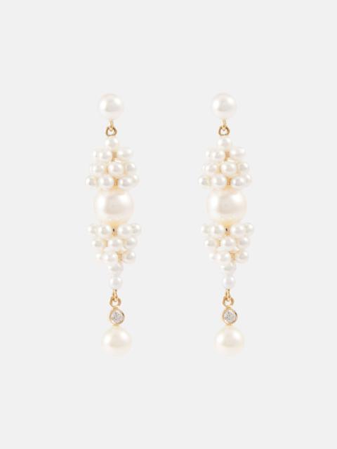 Rêve de Diamant 14kt gold earrings with diamonds and pearls