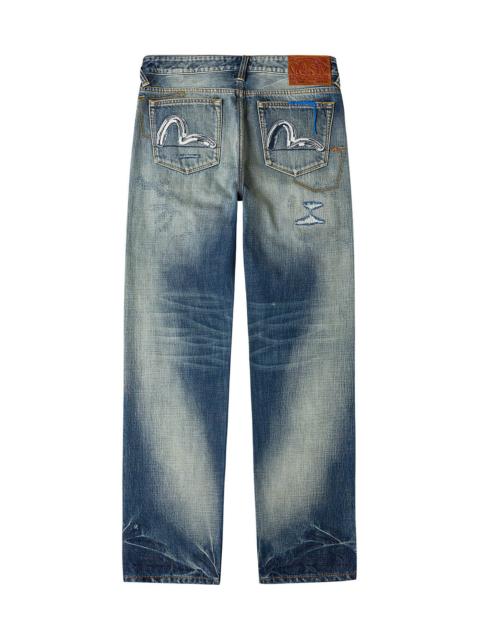 7-Pocket Design with Seagull Embroidery Washed Regular Fit Jeans #2000