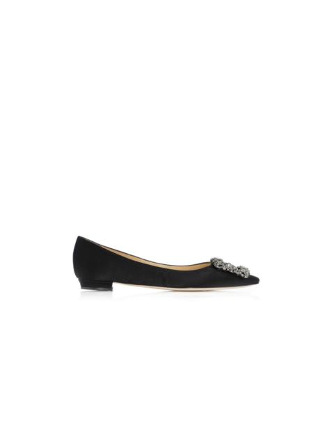 Black Satin Jewel Buckle Flat Shoes
