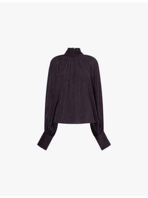 Anne High-Neck Collar Woven Top