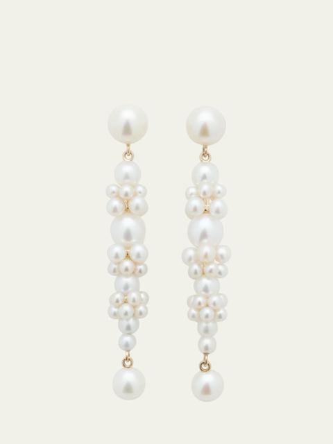 Grand Escalier de la Reine Pearl Cluster Drop Earrings in 14K Yellow Gold