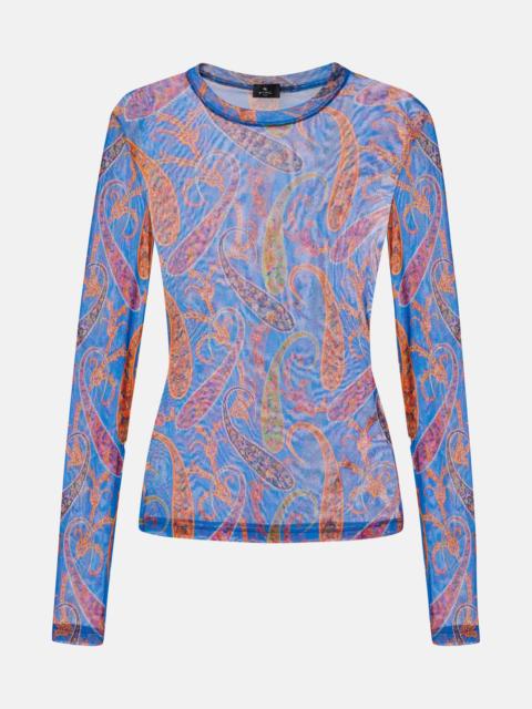 Semi-sheer velvet-trimmed tulle top