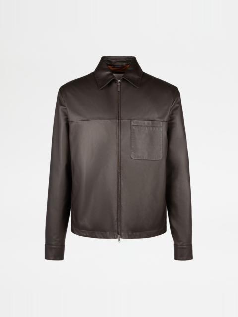 OVERSHIRT IN LEATHER - BROWN