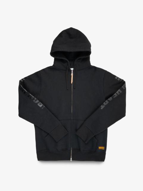 PRINTED 14OZ ULTRA HEAVYWEIGHT LOOPWHEEL COTTON ZIPPERED HOODIE - BLACK